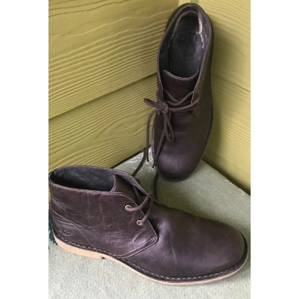Men’s 11.5 UGG Australia Leighton Chukka Boots Brown Leather Shearling 45.5 Eur